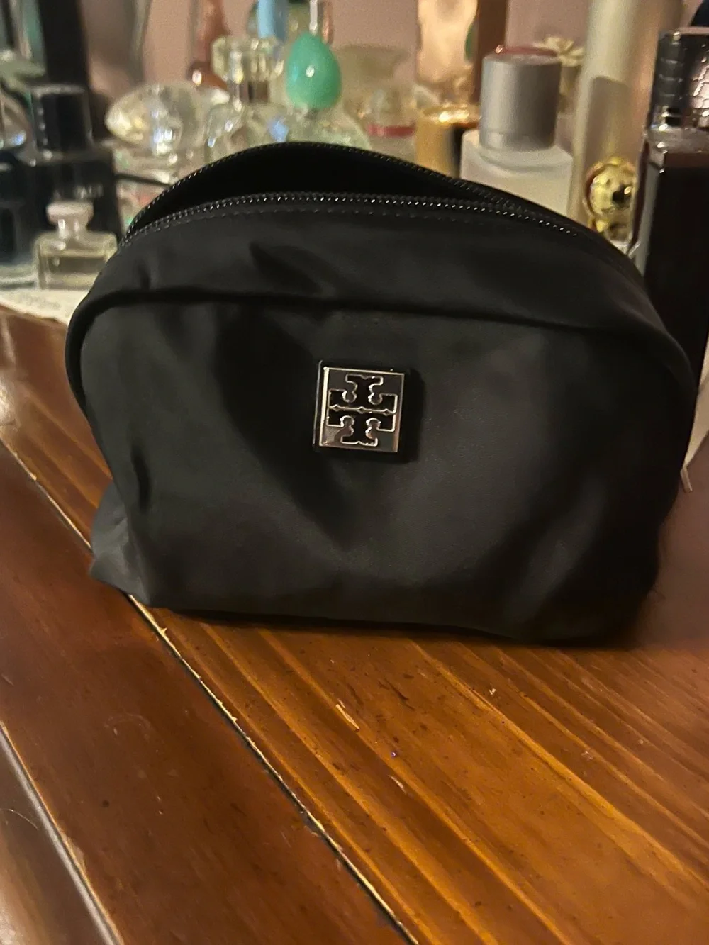 Tory Burch Gray Felt Wallet with Logo Plaque